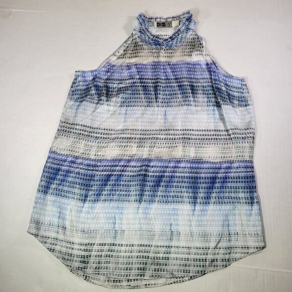Go By GoSilk Women Blue Striped Washed Silk Sleeveless High Neck Top Size XS - Picture 1 of 7